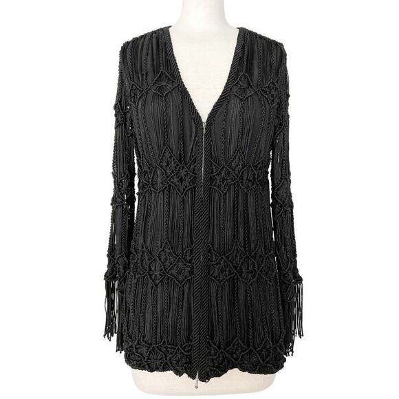 Vintage Giorgio Armani Macramé Crochet Fringe Jacket – Boho Luxe Statement Piece - Picture 2 of 8